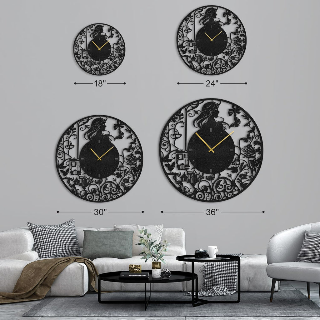 Metal Wall Clock Wall Art Decor, Victorian Silhouette Wall Sculpture Clock Silent Battery Operated Hangings Home