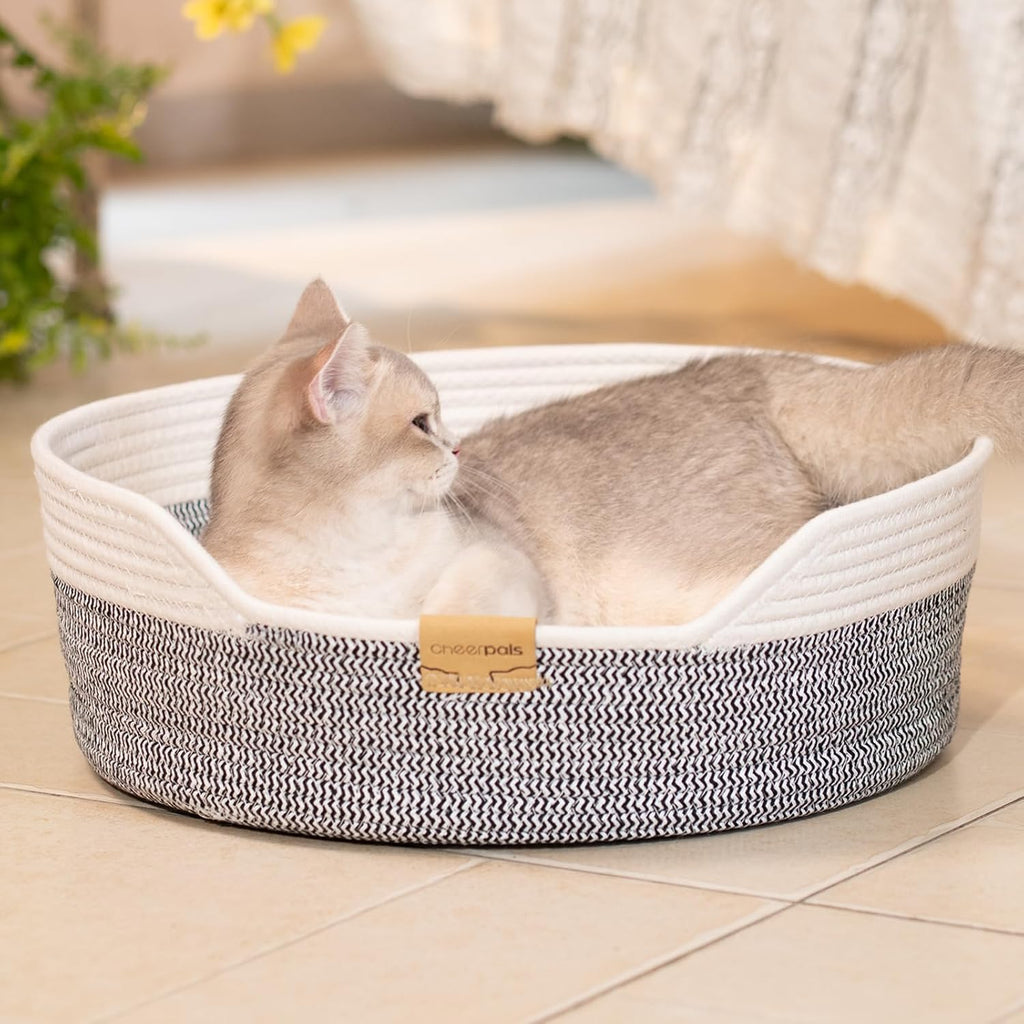 Handwoven Cat Basket Bed Cooling for Indoor Cat with Cushion