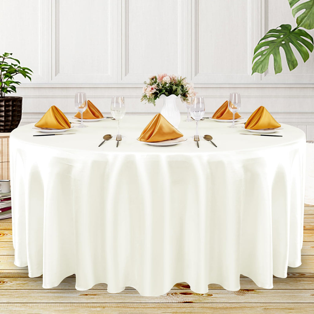 Ivory Satin Tablecloth, 6 Pack 120 Inch, Round Table Cloth Silk
