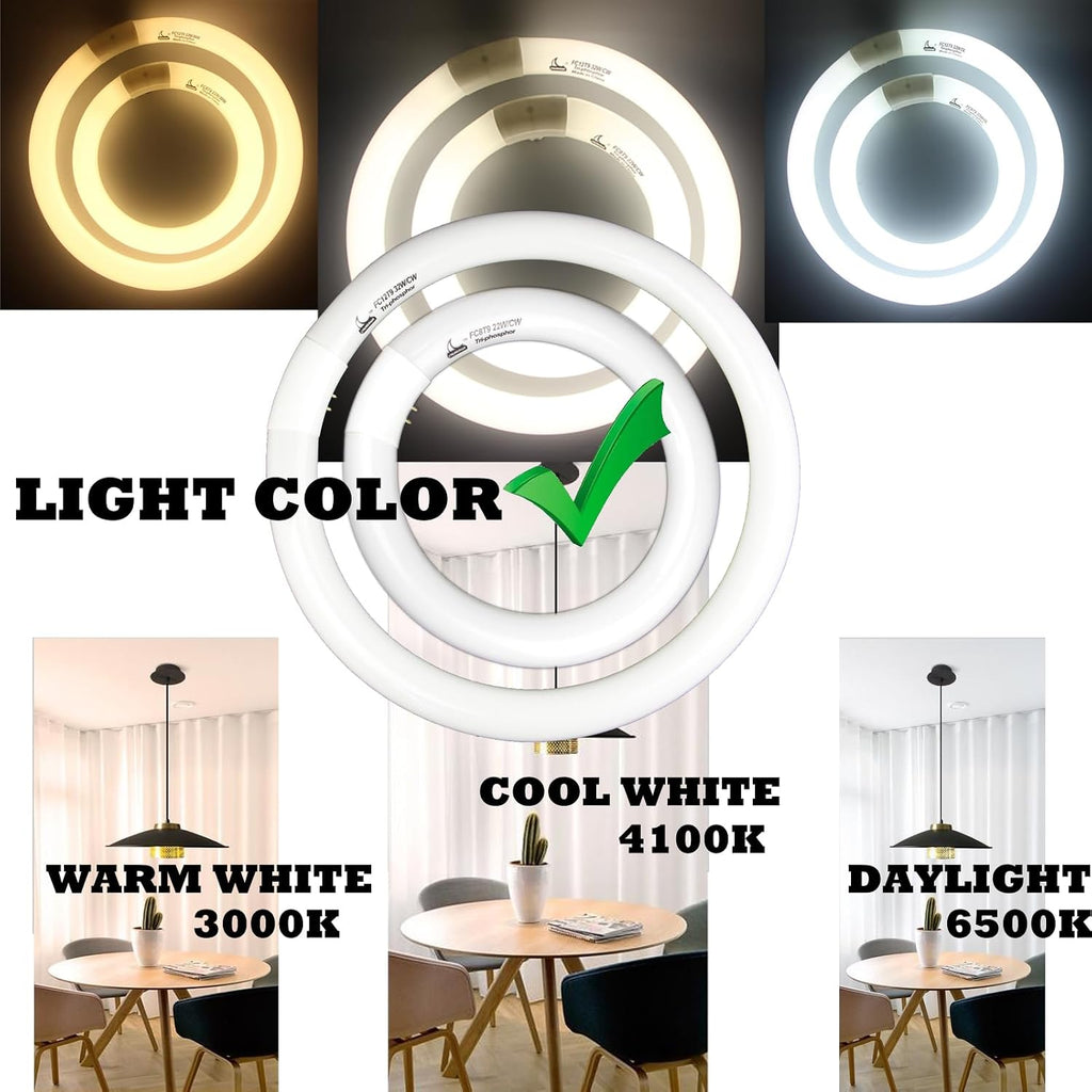 22W and FC12T9/CW 32W Cool White Round Fluorescent Light Bulb Set, 8 inch T9 22 Watts & 12 inch 32 Watts