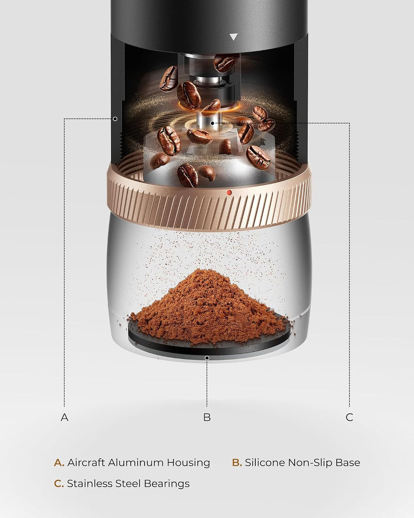 Portable Burr Coffee Grinder, 80 Precision Settings, Single-Dose | USB-C Rechargeable, Stainless Steel Conical Burrs