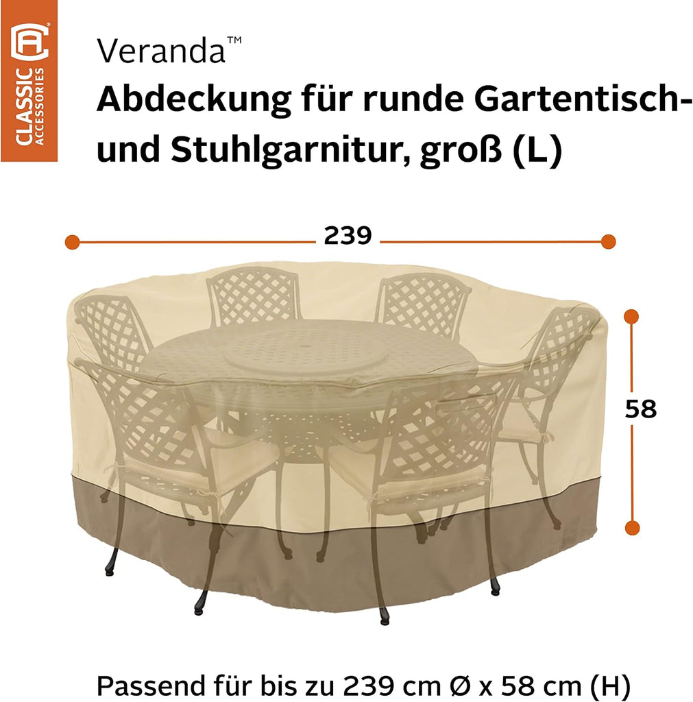 Veranda Water-Resistant 94 Inch Round Patio Table & Chair Set Cover, Outdoor Table Cover