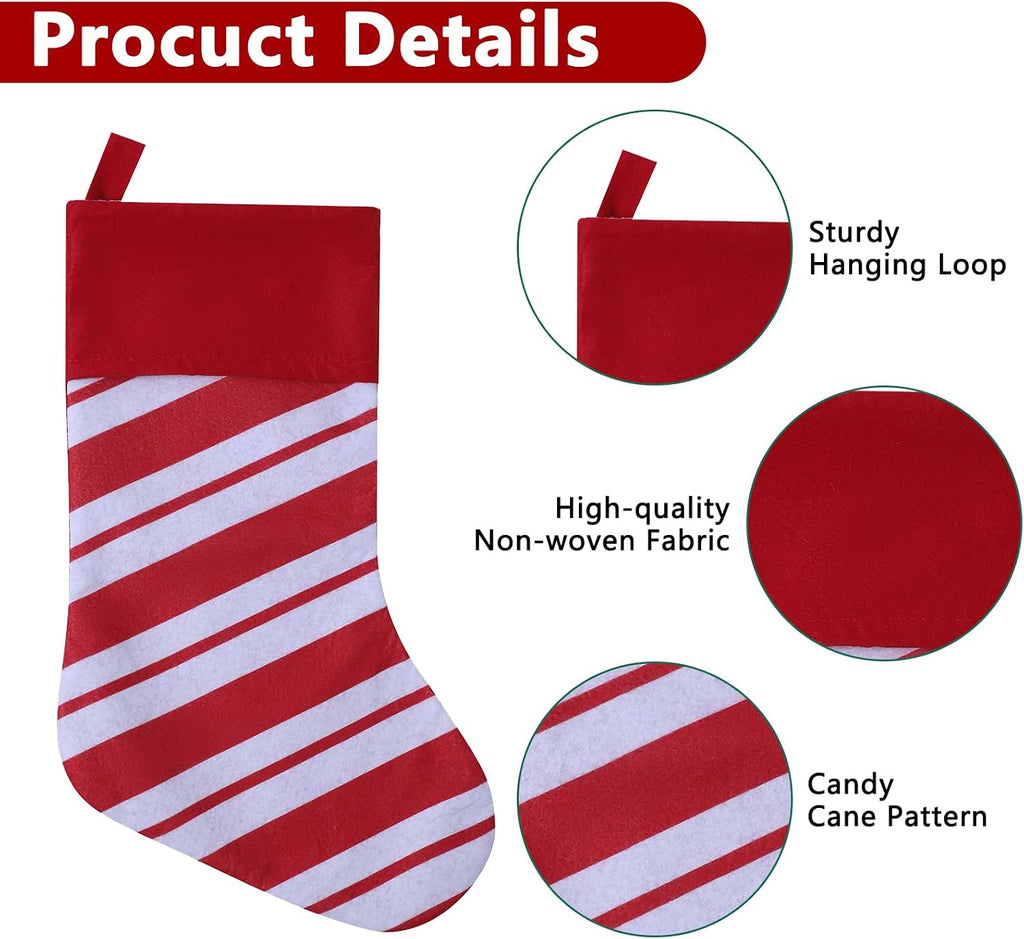 Candy Cane Christmas Stockings, 19 Inches Red and White Christmas Stockings for Family Christmas Holiday - Set of 12