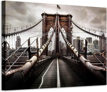 Brooklyn Bridge Picture Classic Artwork: New York Cityscape Canvas Wall Art Prints ( ,Multi-Sized)