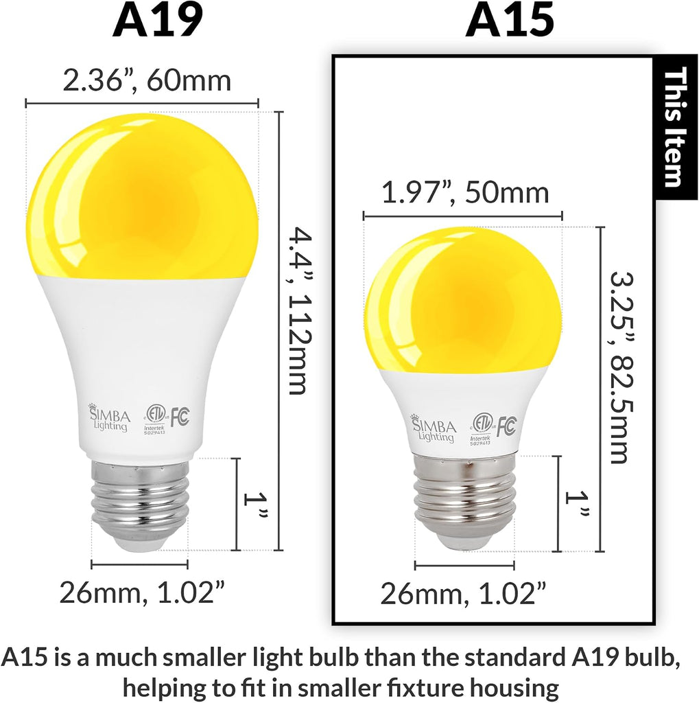 LED Bug Non-Attracting A15 Yellow Bulb ETL Listed 5W, 4 Pack