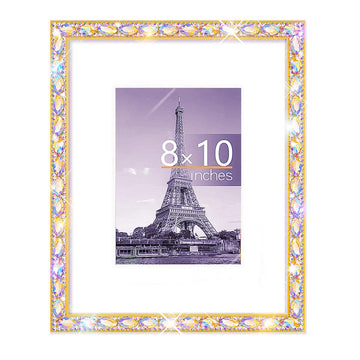 8x10 Bling Picture Frame, Display Pictures 5x7 with Mat or 8x10 Without Mat, Wall Hanging Glitter Diamond Photo Frame
