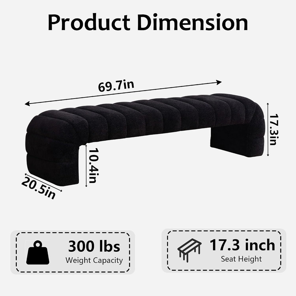 70" Upholstered Ottoman Bench, Modern Chenille Entryway Bench, Long Footstool, Queen Size Bed Bench for End of Bed