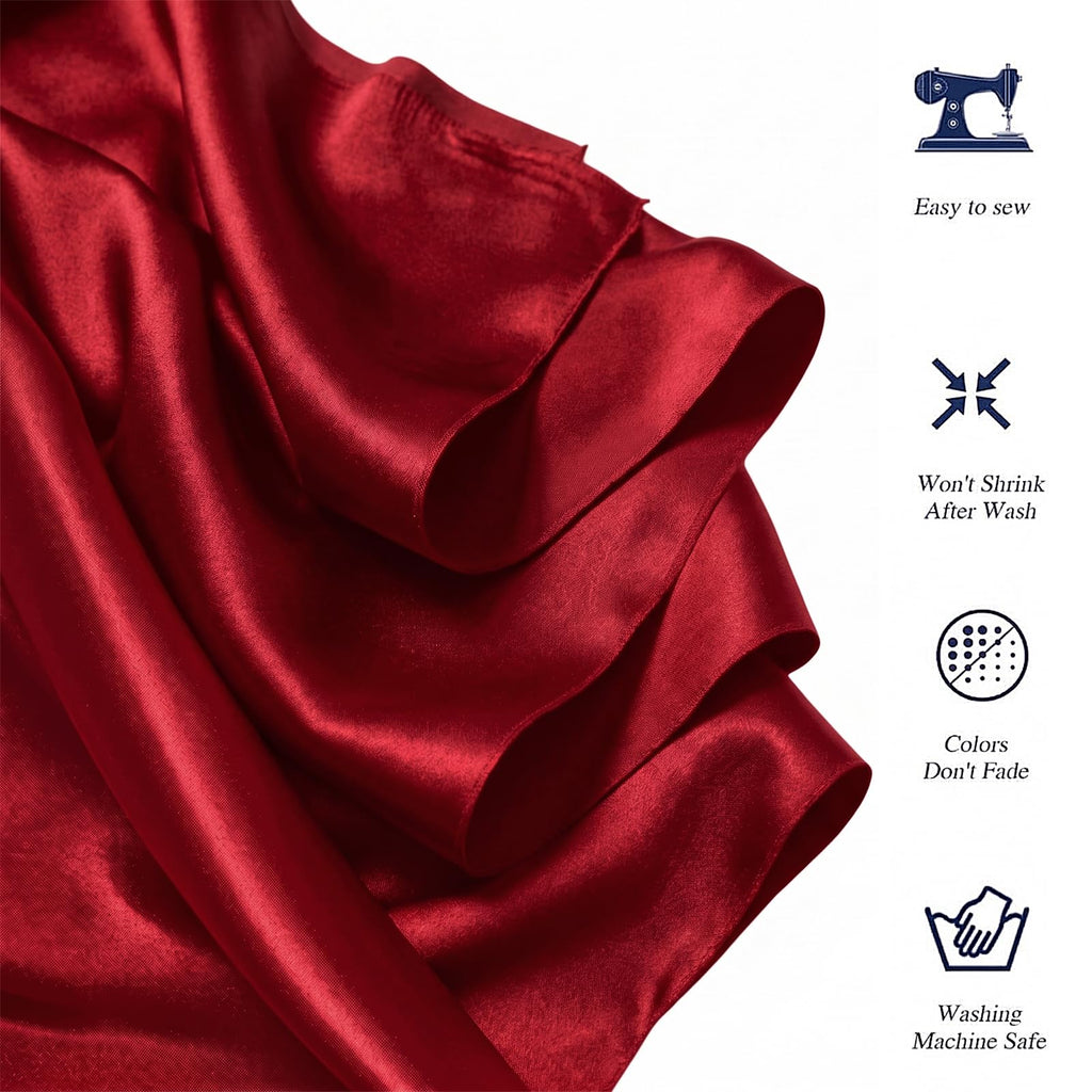 Red Satin Fabric by the Yard, 55 Inch Wide Silky Soft, 3 Yards