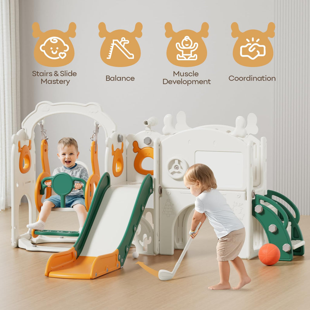 12 in 1 Toddler Slide and Swing Set, Kids Slide for Toddlers 1-3 Years Old, Baby Playset Indoor Outdoor with
