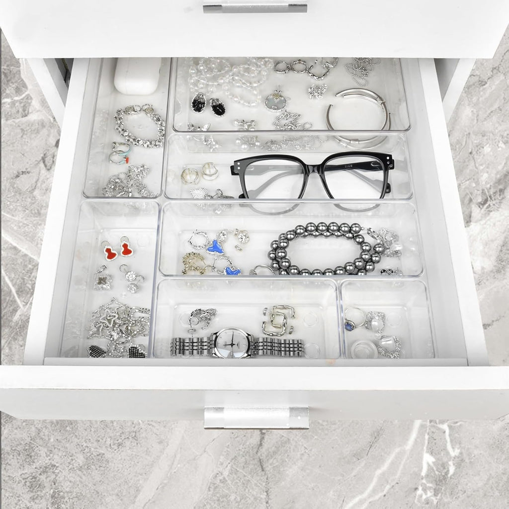 65 Pcs Clear Plastic Drawer Organizer, Makeup & Vanity Organizer