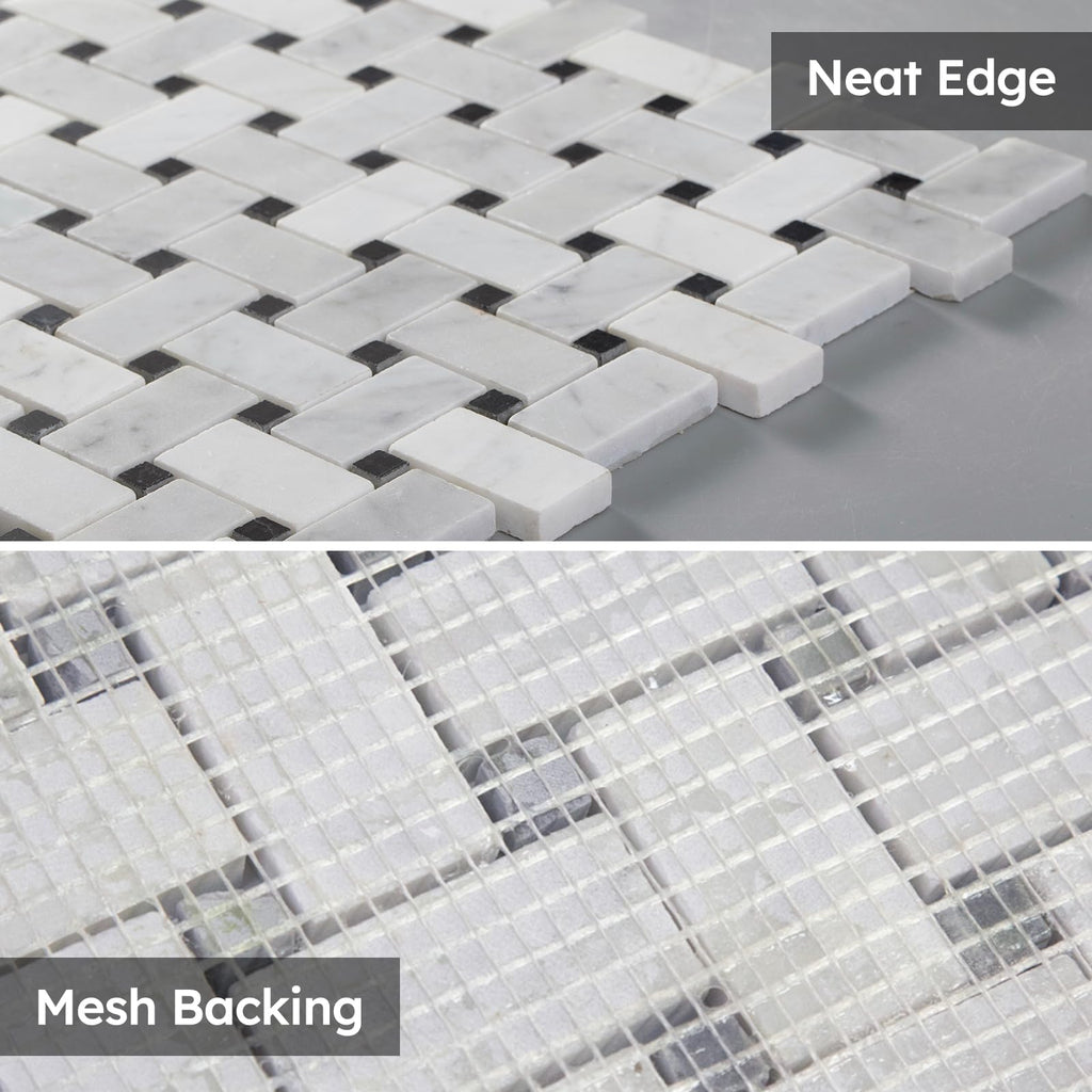 Natural Marble Mosaic Tile Polished, 1x2 Inch Basketweave, 5 Sheets