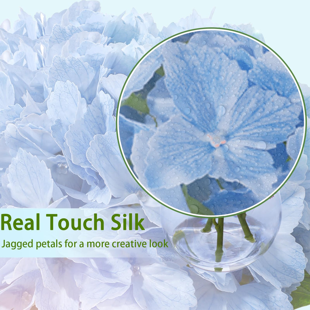 Blue Artificial in Glass Vase with Faux Water, 3 Stems Lifelike Fake Floral Arrangement, UV-Resistant Odorless
