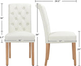Dining Chairs Set of 2 Fabric Upholstered Dining Room Chairs with Button Tufted High Back and Solid Wood Legs for