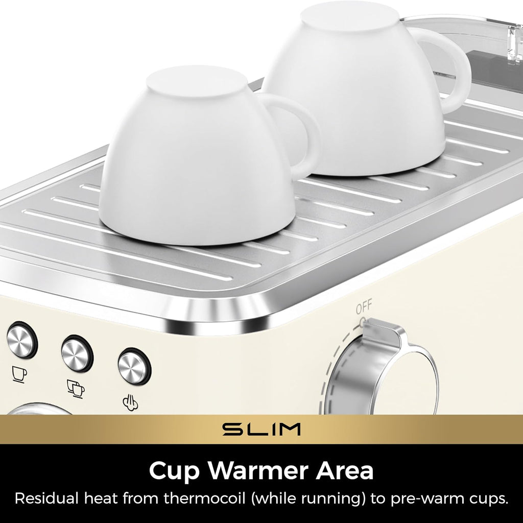 Slim Espresso Machine with Milk Frother Cappuccino, Creamy | Precise Pressure Gauge, Food-Grade Materials, 20 Bar