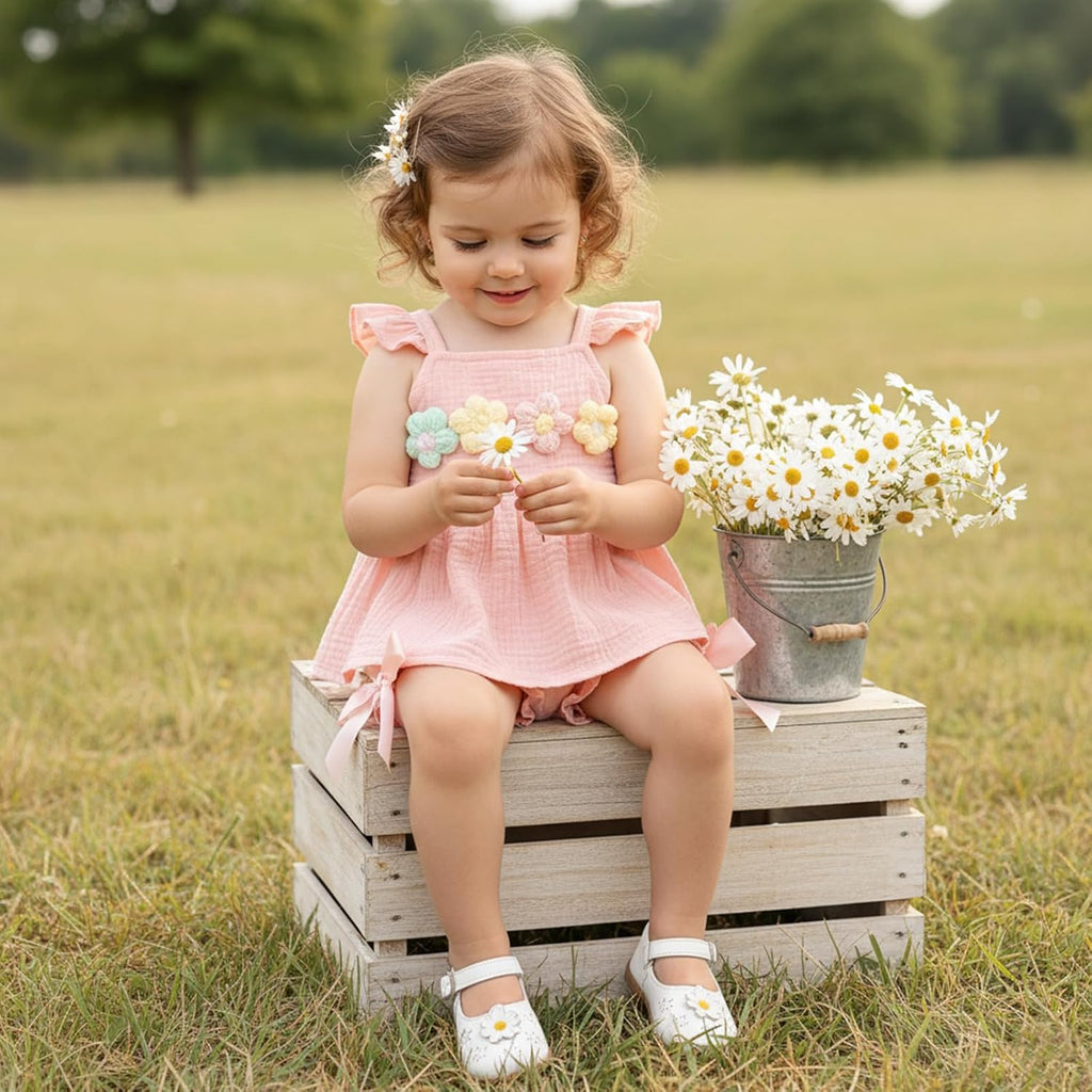 Newborn Girl Clothes Baby Summer Outfit 3D Floral Fly Sleeve Ruffle Tank Tops Matching Cute Bow Shorts Outfits Set
