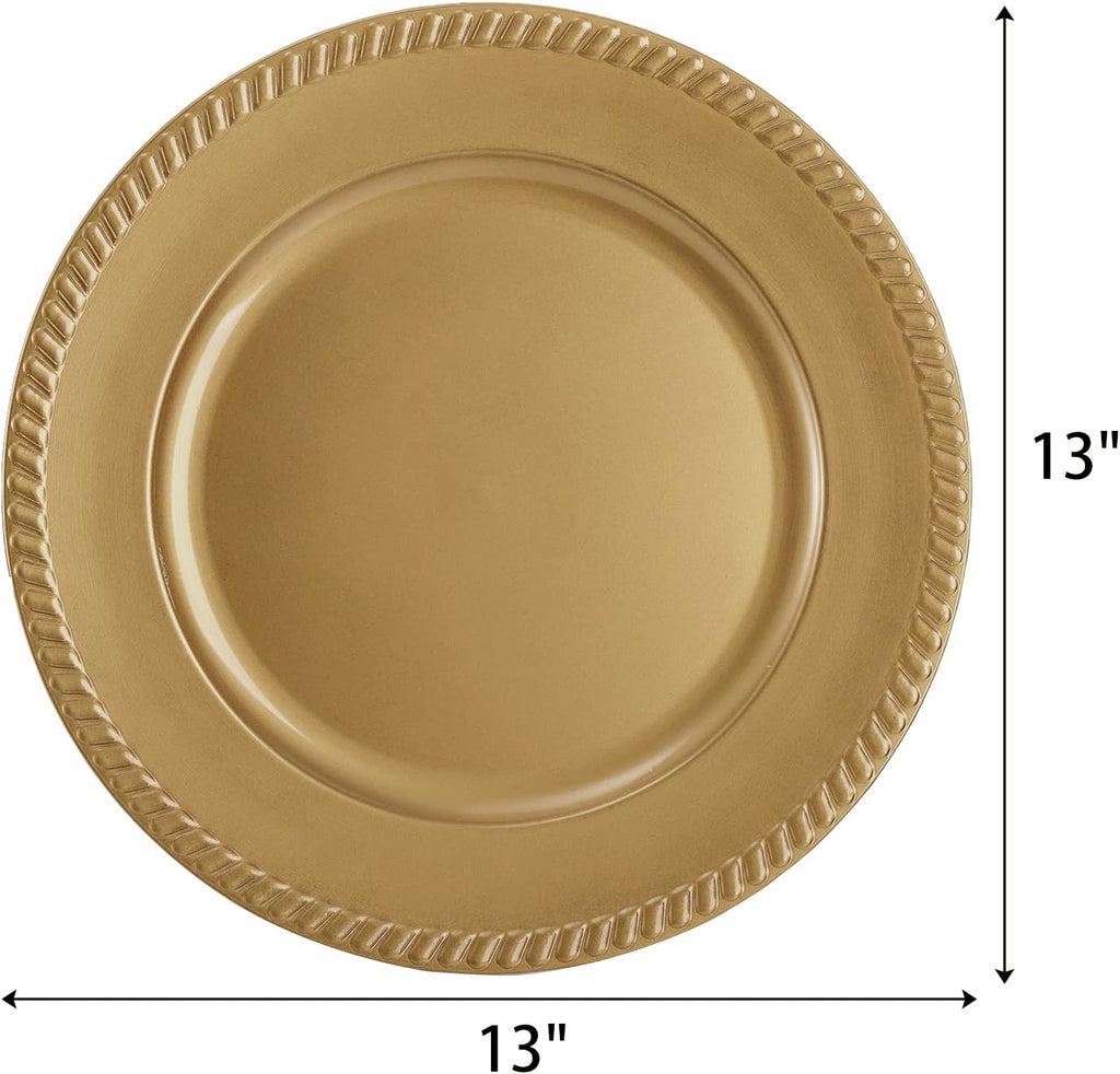 Plastic Gold Charger Plates, 13 Inch Reusable Round Beaded Charger Plates, Decorative Dinner Chargers Bulk - Set of 12