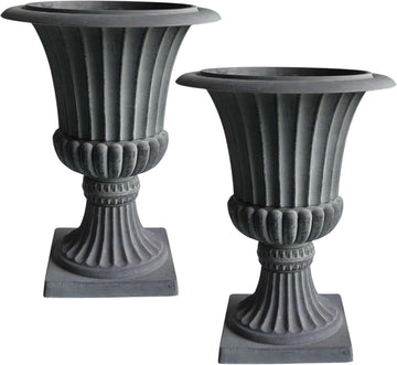 Urn Planters 22", Set of 2, Tall Stone-Resin Pedestal Planters for Outdoor Plants, Large Front Porch Decor, Patio