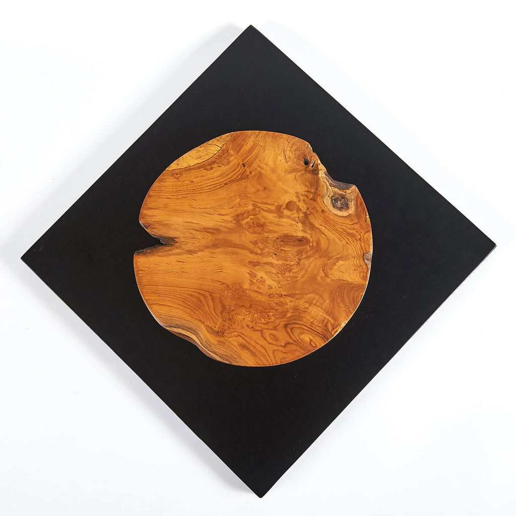 Teak Wood Wall Art Décor 17" Live Edge Caved Round Slice Pattern