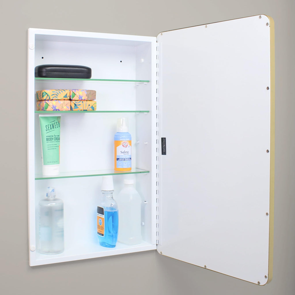 16x26 Austin Farmhouse Metal Framed Rounded Rectangle Recessed Bathroom Medicine Cabinet, Beveled Mirror, 14x24