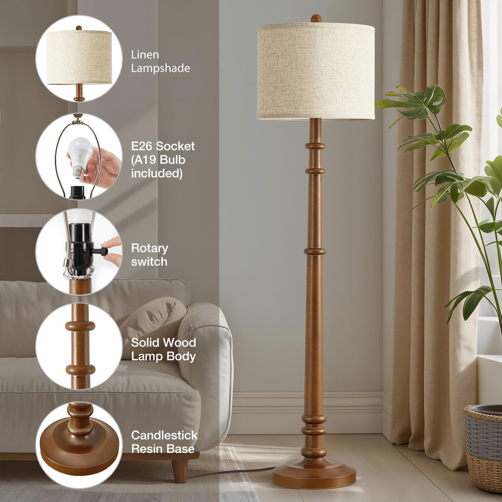 Floor Lamps - 60" Farmhouse Floor Lamp with Adjustable Color Temperatures - Vintage Standing Lamp Reading Light with