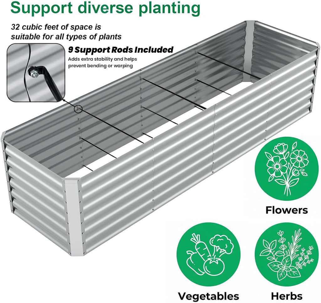 8x2x2FT Galvanized Raised Garden Beds Outdoor,Planter Raised Beds for Gardening, Vegetables, Flowers,Large Metal