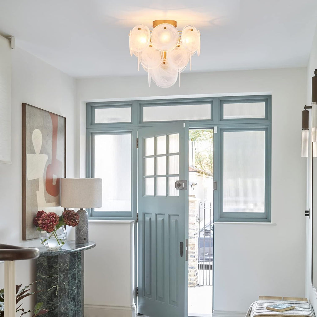 Modern Flush Mount Glass Ceiling Light, Gold Hallway Lights Vintage Chandelier, 4-Light Unique Light Fixture Entryway