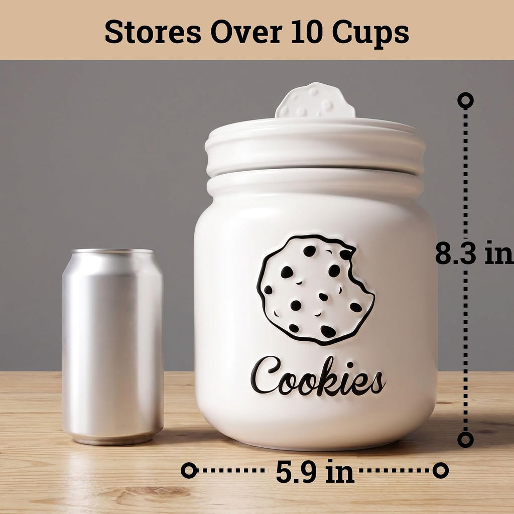 Cookie Jar with Airtight Lid, 6" x 8" Ceramic with Rubber Lined Ceramic Lid