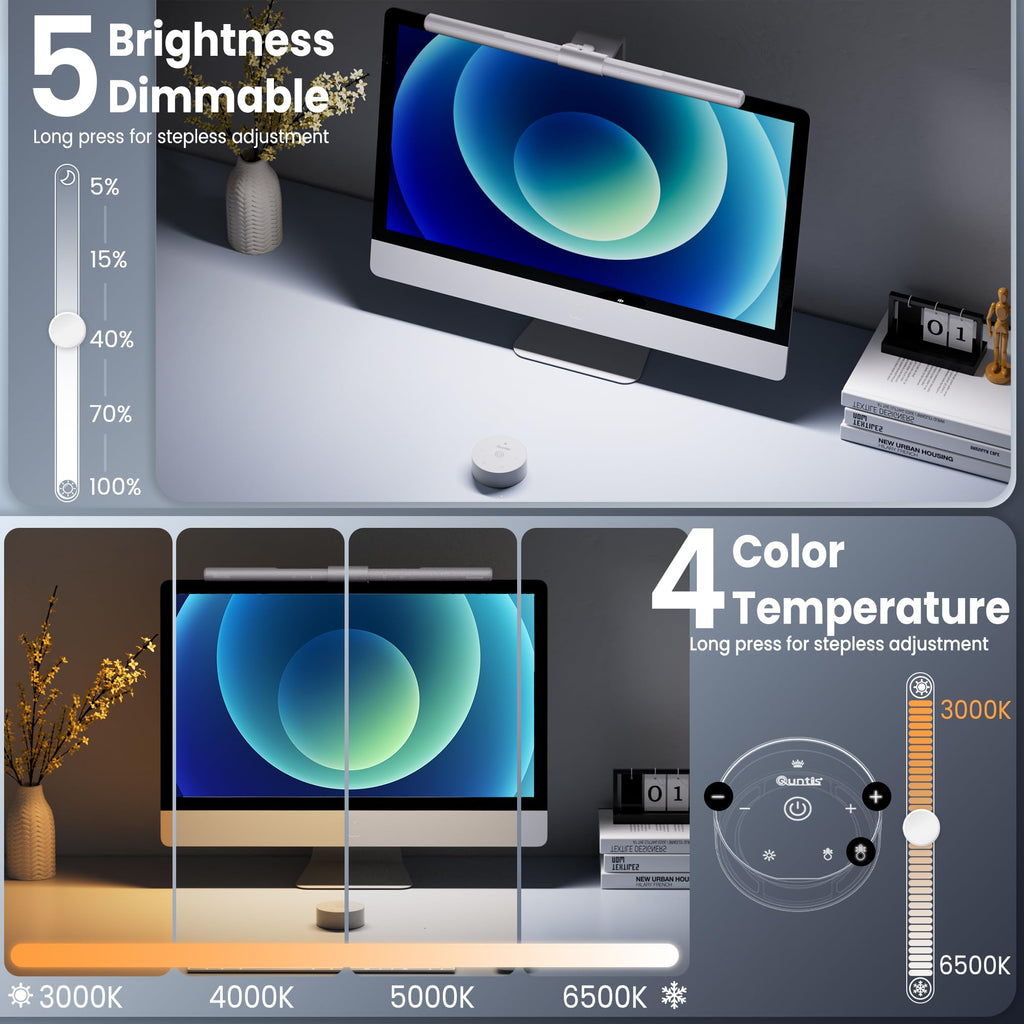 Monitor Light Bar Pro White, Eye-Care No Glare USB Computer Lamp, Stepless Dimming & Auto-Dimming Brightness, Dual