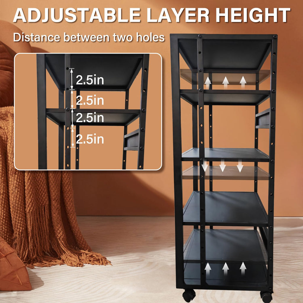 5-Tier AV Media Stand with Wheels, Modern Mobile Stereo Cabinet