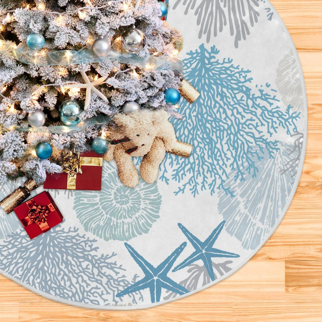Christmas Tree Skirt Beach Coastal Xmas Tree Decorations Burlap Blue Tree Skirt Small for 4 ft Tree 36 inch