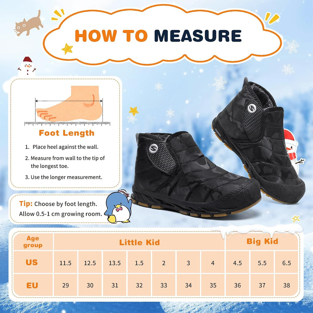 Kids Snow Boots Boys Girls Winter Warm Fur Lined Double Hook & Loop