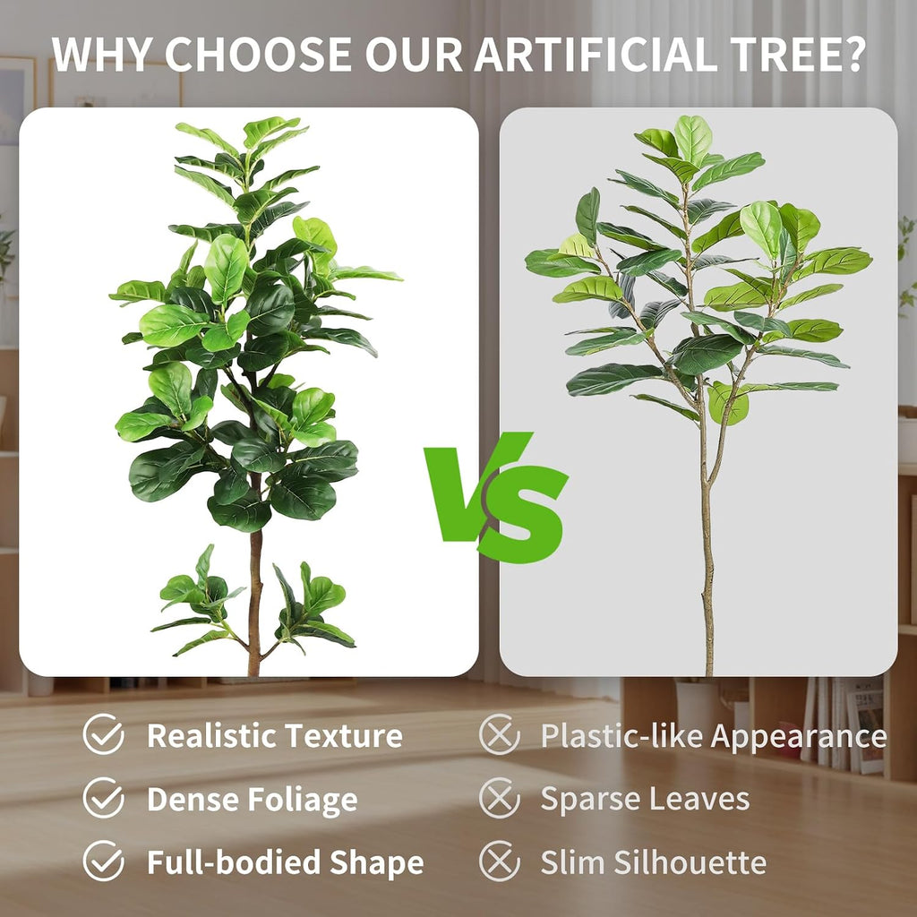 5FT Artificial Fiddle Leaf Fig Tree with White Planter & Fake Moss, Realistic Faux Ficus Lyrata Floor Plant Home