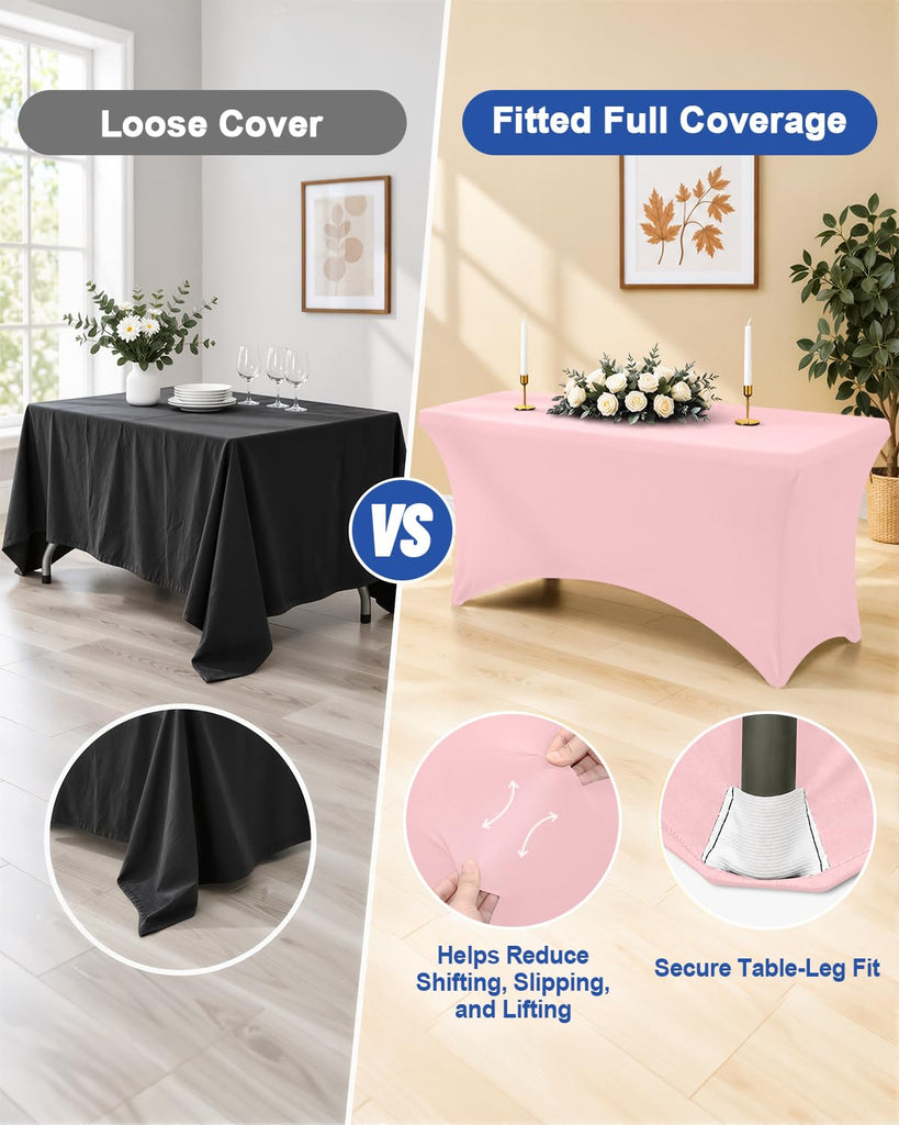2 Pack Spandex Table Cloth 8FT, Elastic Fitted Pink Tablecloth