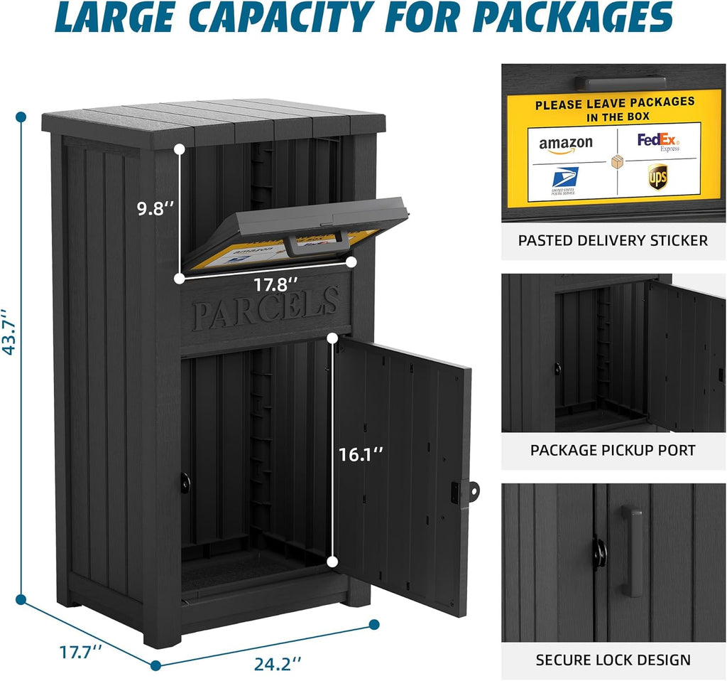 Package Delivery Box with Sign, Lockable & Weatherproof Anti-Theft Parcel Delivery Box ，Black