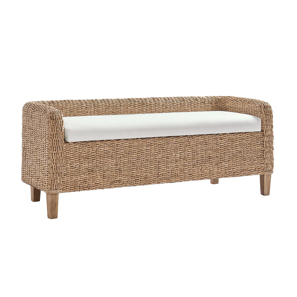 57" Rattan Storage Bench, Boho Wicker Bedroom Bench, Natural