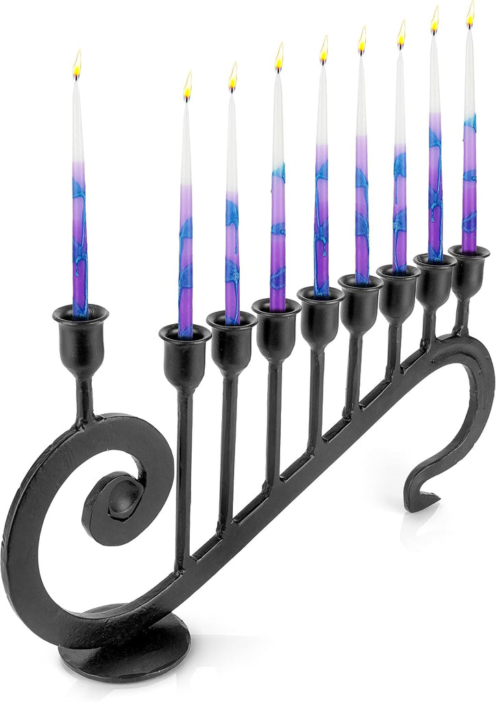 Hanukkah 9-Branch Hanukiah - Decorative Menorahs for Chanukah, Handcrafted Iron Candlestick Holder - Compatible