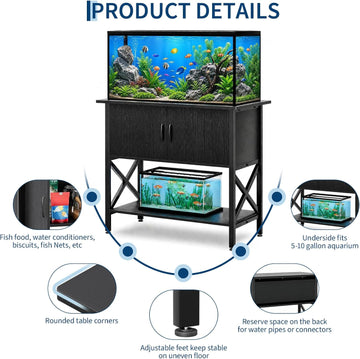 40‐50 Gallon Aquarium Stand with 2 Storage Cabinets, Adjustable Feet, Black