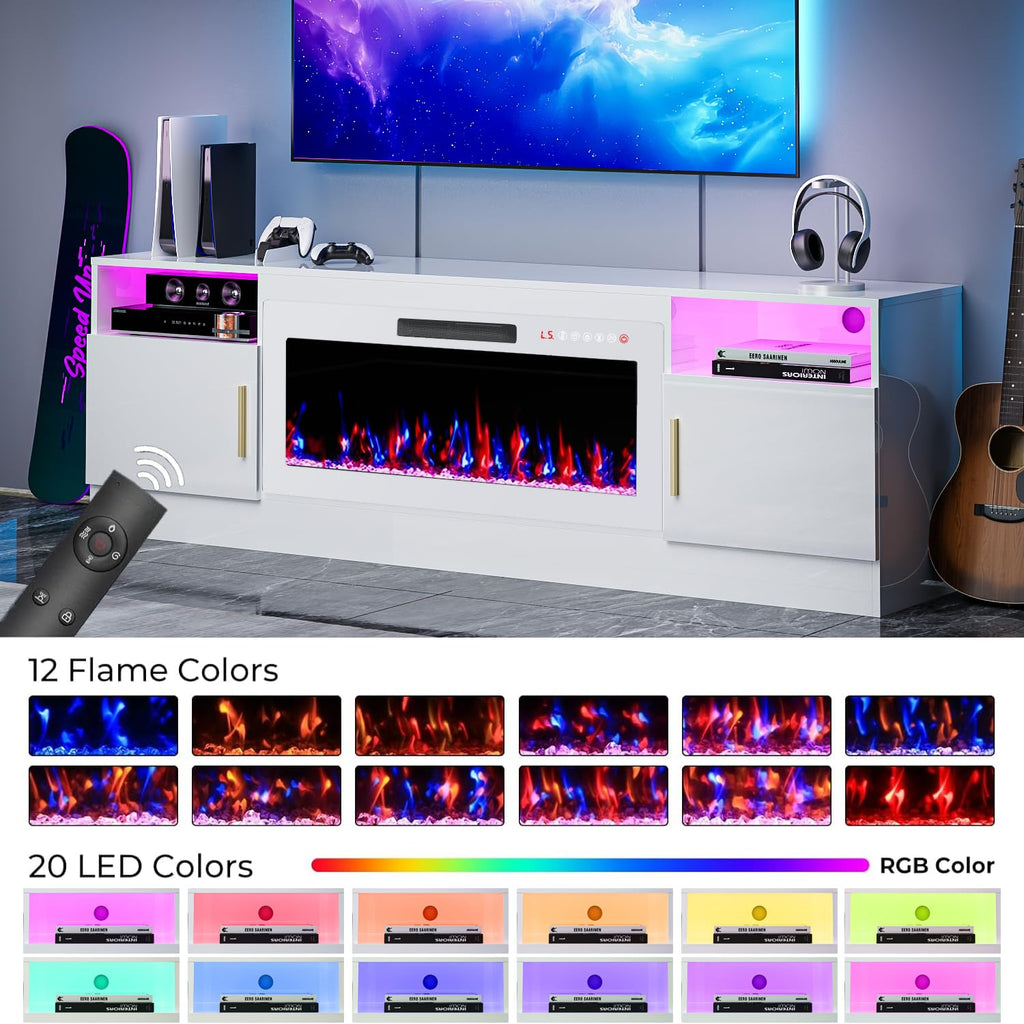 TV Stand with Fireplace, 36" Fireplace TV Stand LED Entertainment Center with Fireplace, 70 Inch Modern Electric