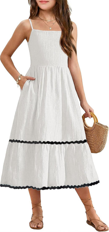 Girls Spaghetti Strap Dress Tiered Cami Maxi Sundress with Pockets
