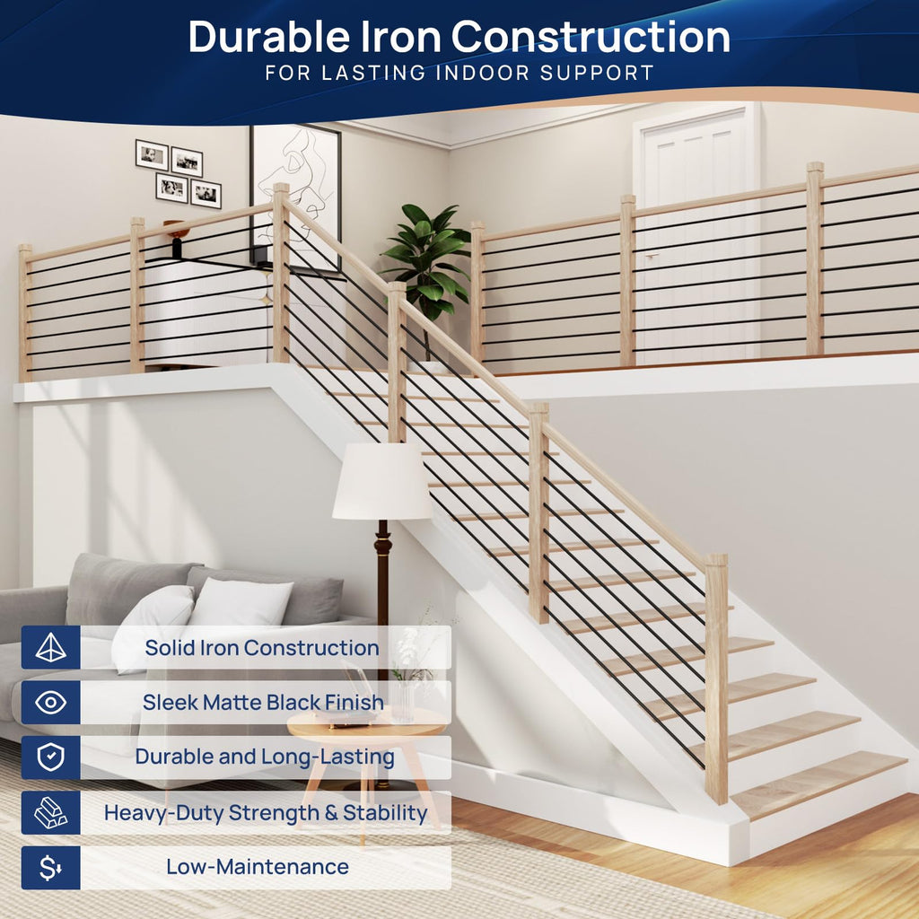 7 Pack 8 FT x 35/64 inch Iron Round Baluster for Indoor Staircase