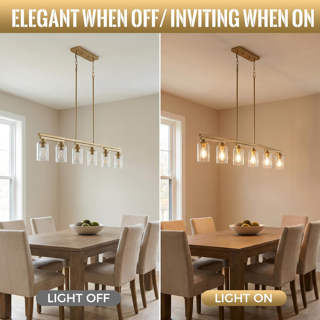 Brushed Gold Linear Chandelier,43.3" Dining Room Light Fixture