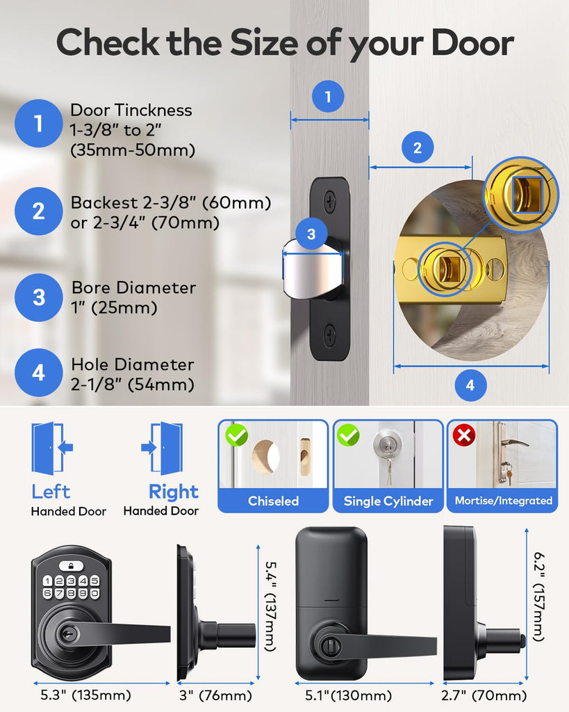 Keyless Entry Door Lock Handle with Keypad, Matte Black