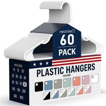 Plastic Hangers 60 Pack - Made in The USA - 6lb Capacity Standard Clothes Hangers with Notches and Reinforced Edges