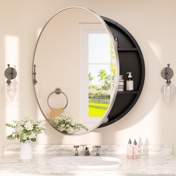 Bathroom Mirror Cabinet 28 x 28 Brushed Nickel Round Bathroom Medicine Cabinet with Mirror Adjustable Shelves