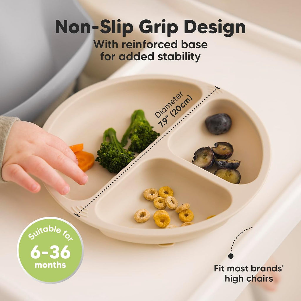 Suction Plates with Lids for Baby, 3pk, BPA-Free Silicone, Slate