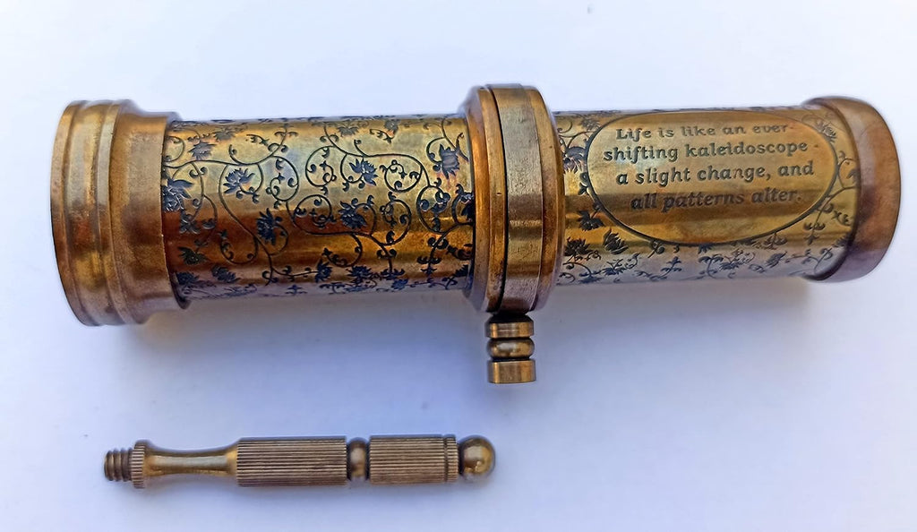 Antique Hand Carved Brass Twist Kaleidoscope for Adult and Kids || Vintage Look Kaleidoscope - Antique Finish