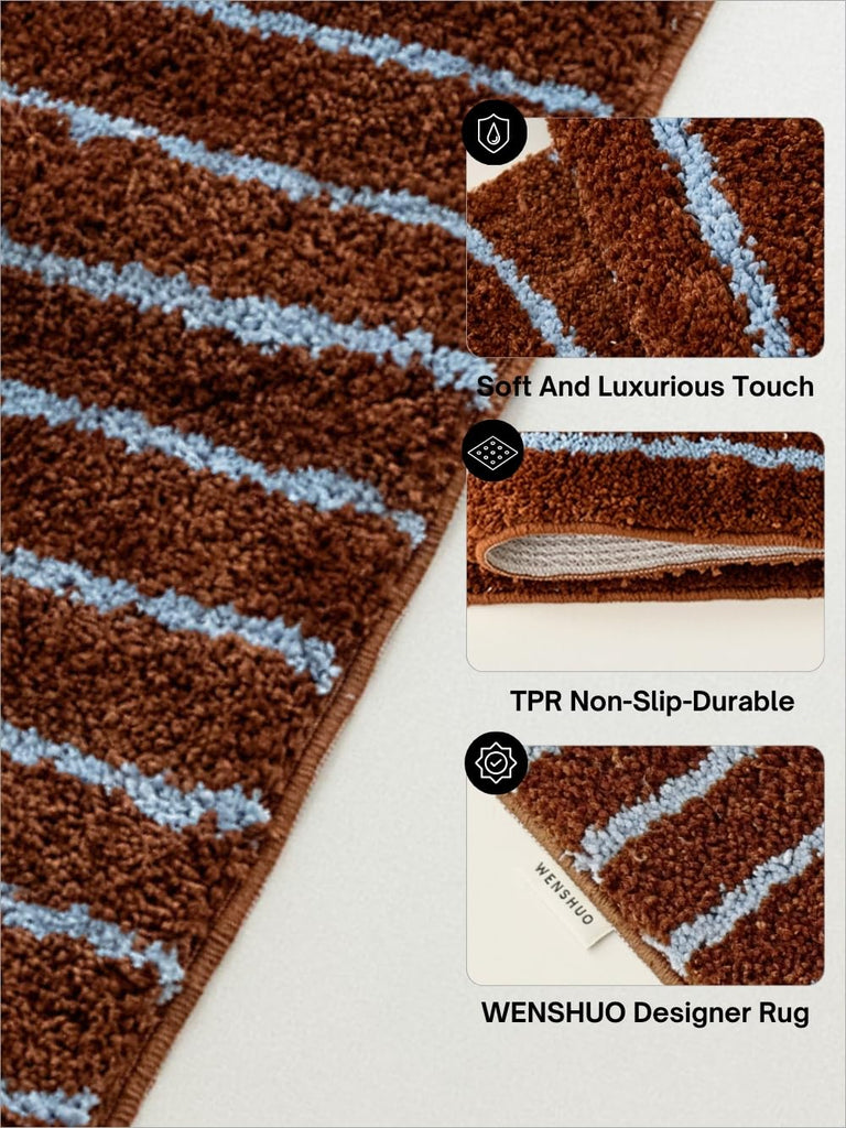 2.5'-Caramel Stripe Small Rug, Bath Mat Machine Wash, TPR Non-Slip