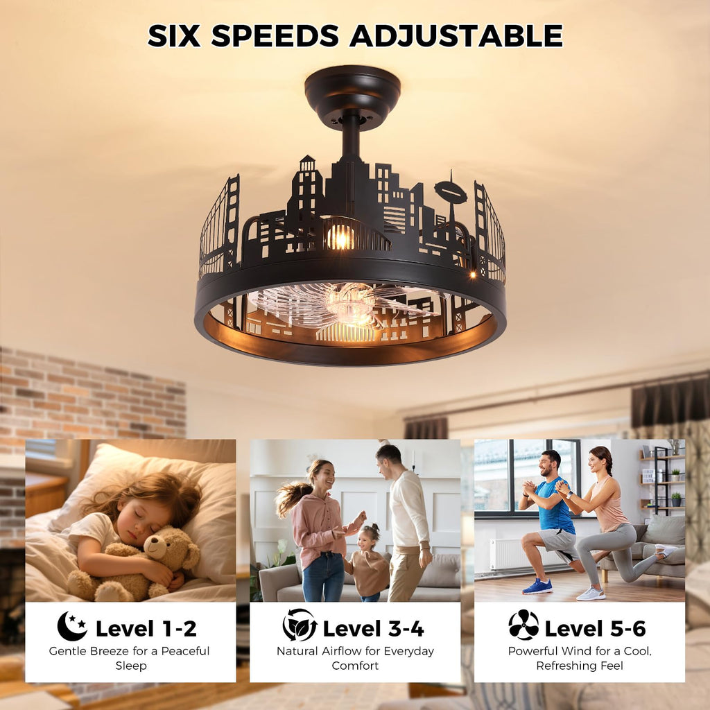 Ceiling Fan with Light, Industrial Caged Ceiling Fan with Remote