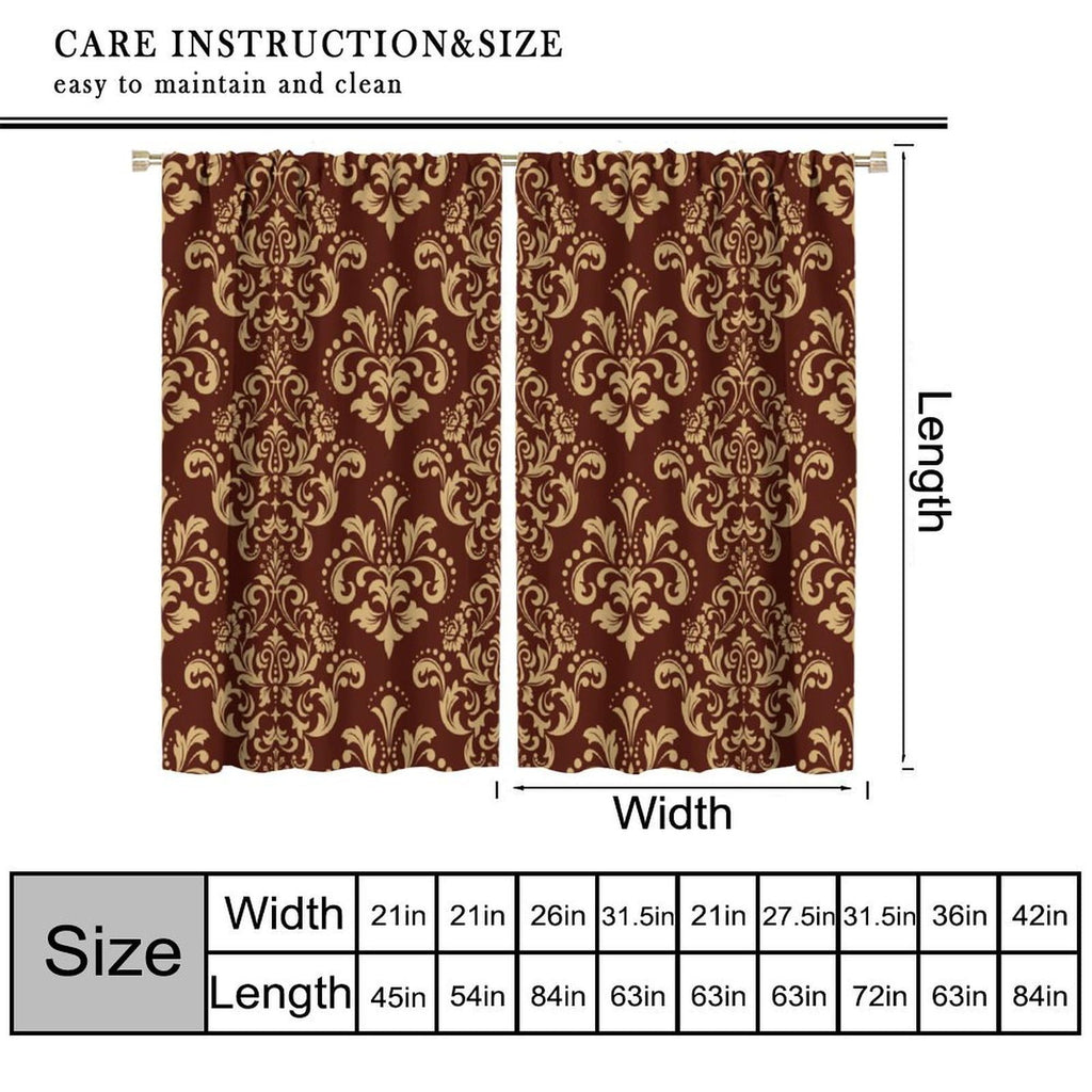Damask Print Blackout Curtains Vintage Luxury Elegant Baroque Gothic Brown Gold Floral Bohemian Living Room Rod