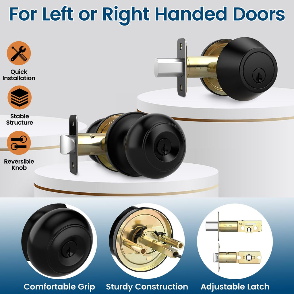 5 Pack Front Door Lock Set, Exterior Door Knob with Lock and Key